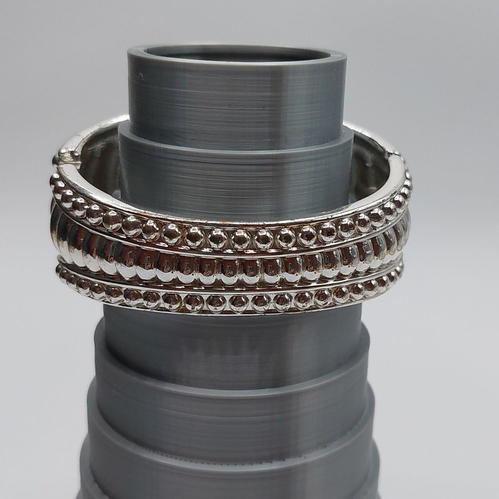 Retro Shiny Silver Tone Studded Look Hinged Cuff Bracelet - Picture 4 of 8